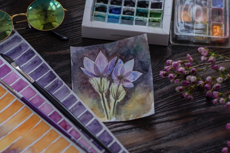 purple and white flower painting