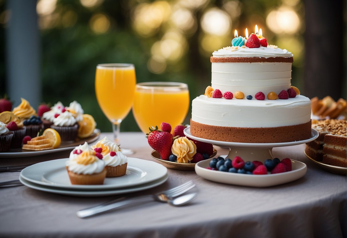A table with simple decorations, a cake, and affordable party favors for adults. Budget-friendly ideas for a birthday celebration