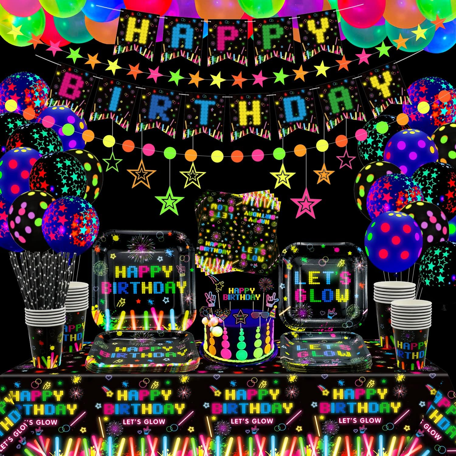 Glow in the dark birthday party decorations